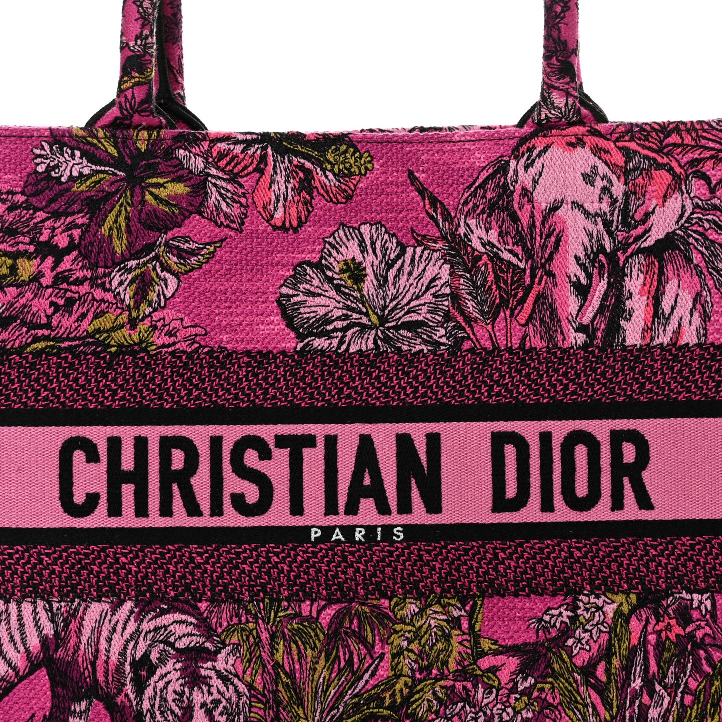 Canvas Embroidered Medium Toile de Jouy Voyage Book Tote Fuchsia Multicolor