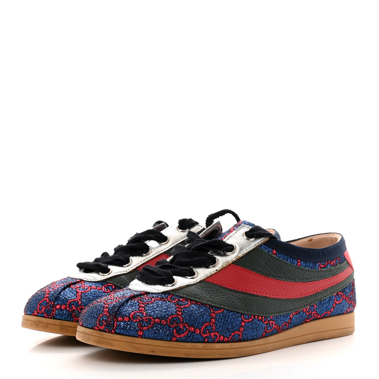 Gucci Lurex Calfskin Web GG Monogram Womens Falacer Sneakers 35.5 Iridescent Blue 4 of 10