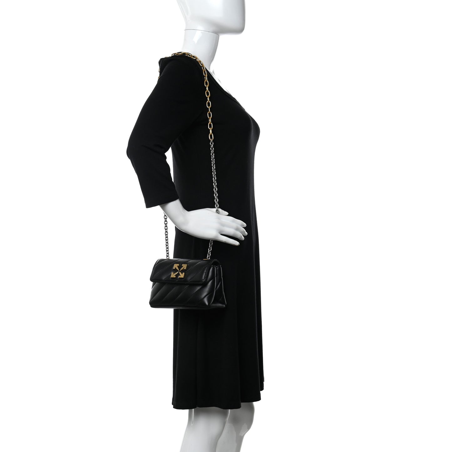 Calfskin Diagonal Quilted Jackhammer 17 Shoulder Bag Black