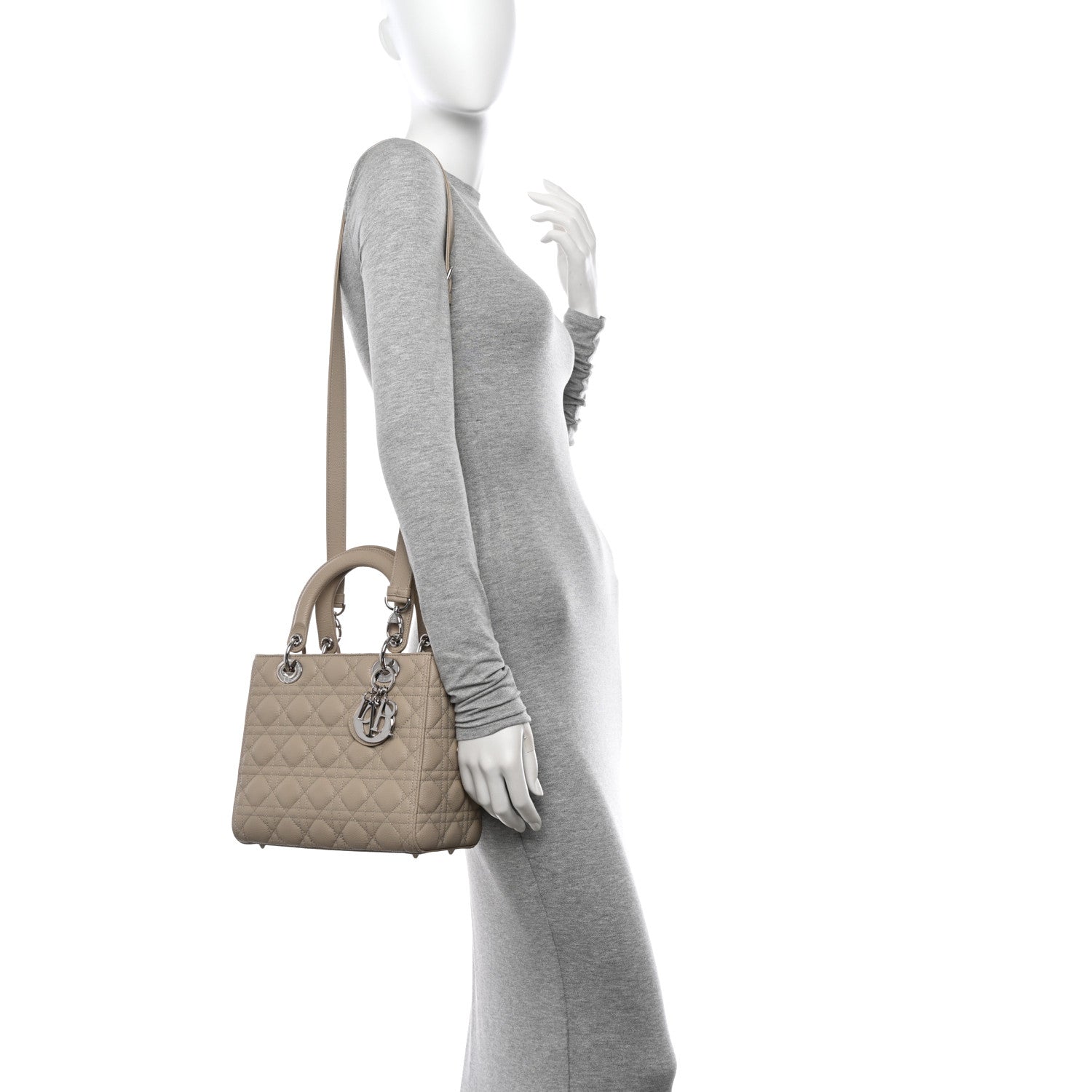 Christian Dior Grained Calfskin Cannage Medium Lady Dior Sable 2 of 10