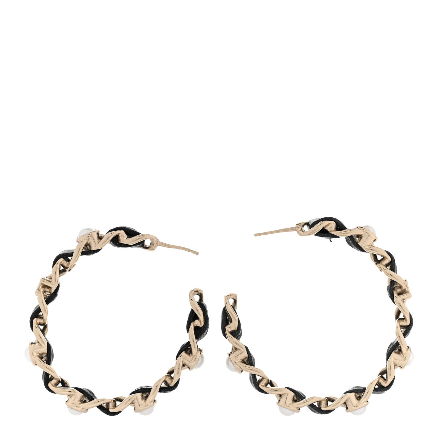 Lambskin Pearl More Is More CC Chain Hoop Earrings Gold Black