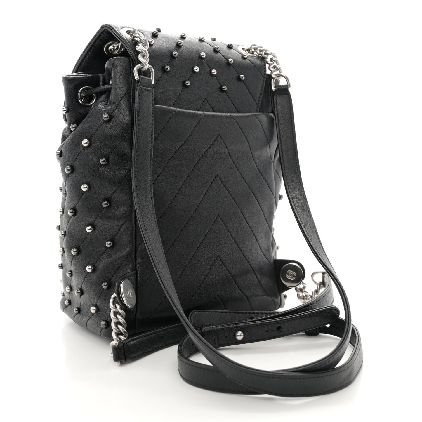 Lambskin Chevron Quilted Studded Stud Wars Backpack Black