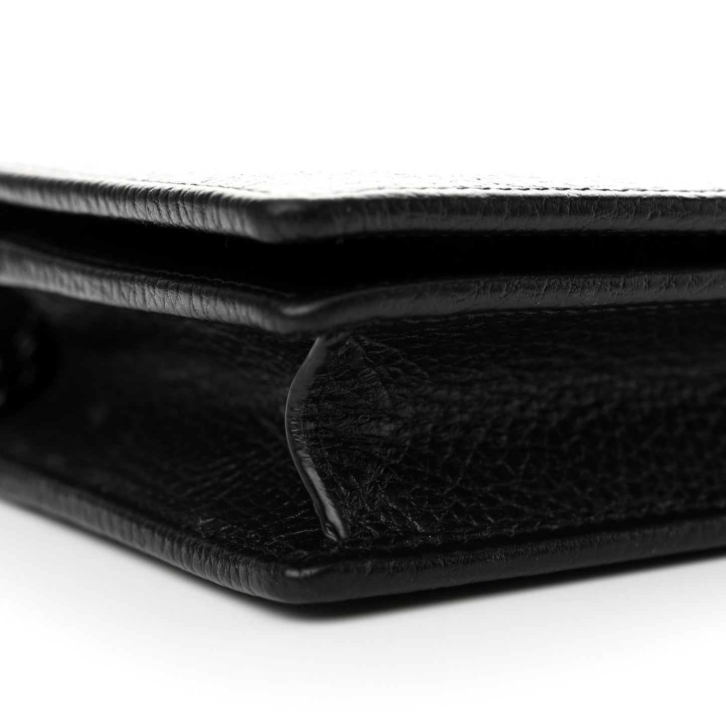 Dollar Calfskin Enamel Monochrome Mini GG Marmont Chain Wallet Black