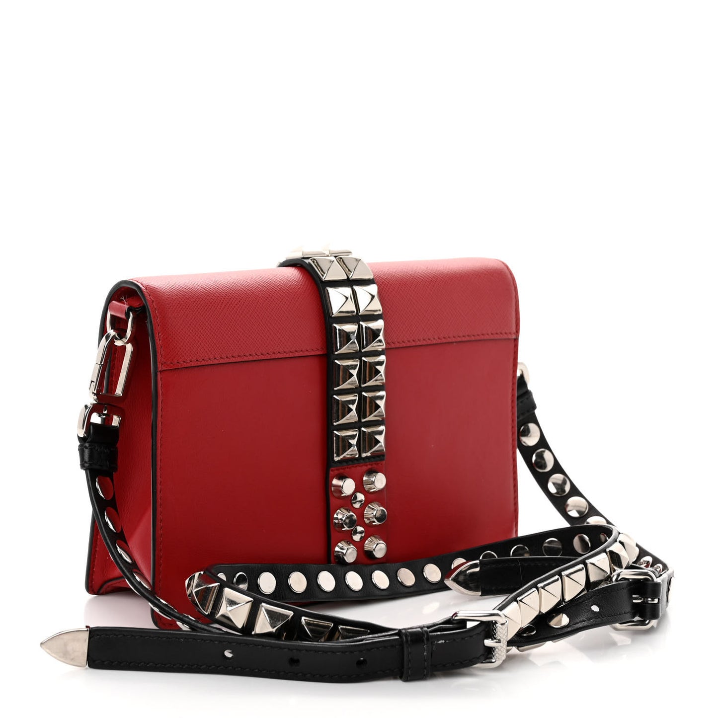Saffiano City Calfskin Studded Large Elektra Shoulder Bag Fuoco Black