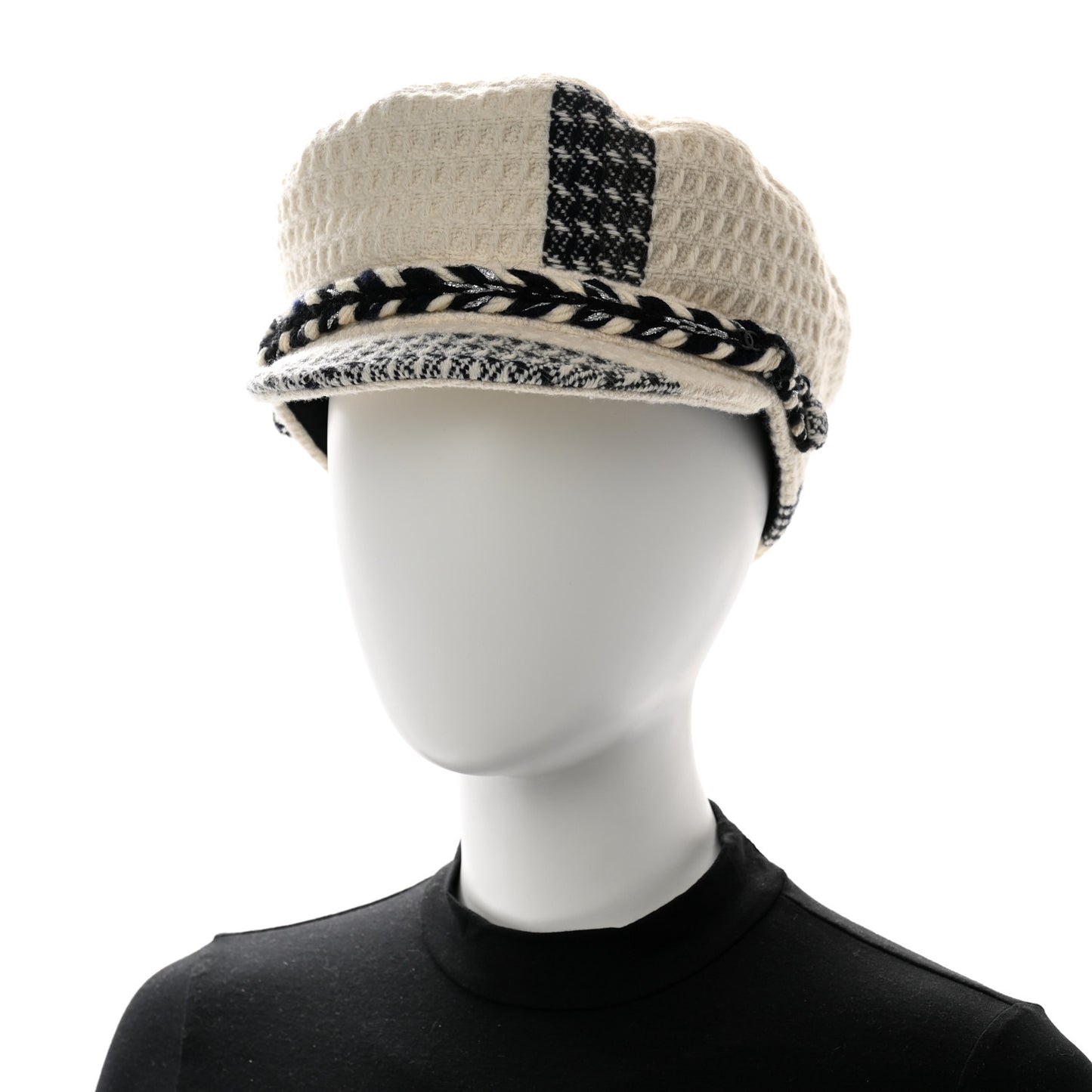 Tweed Hamburg Metier D'Art Sailor Cap Hat L White Black