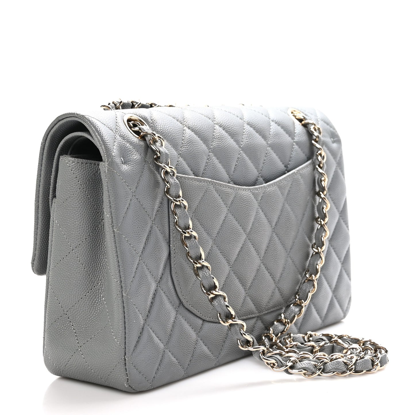 Caviar Quilted Medium Double Flap Grey