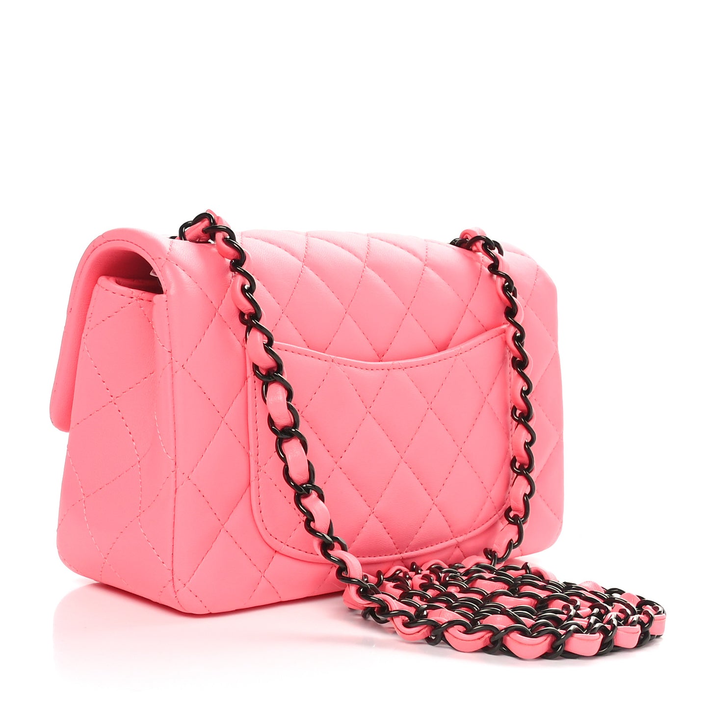 Lambskin Quilted Mini Rectangular Flap Coral Pink