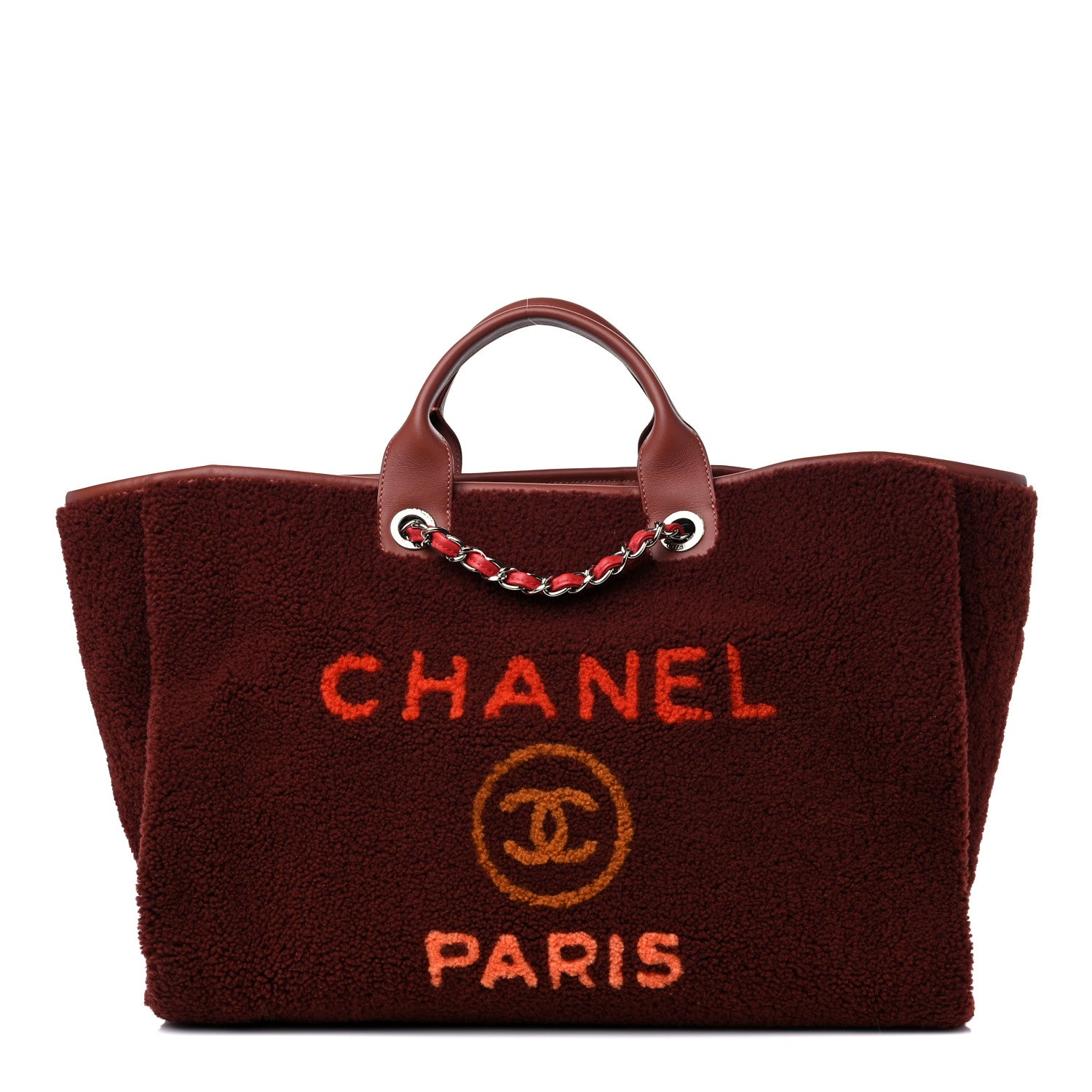 Chanel Shearling Large Deauville Tote Burgundy 1 of 8