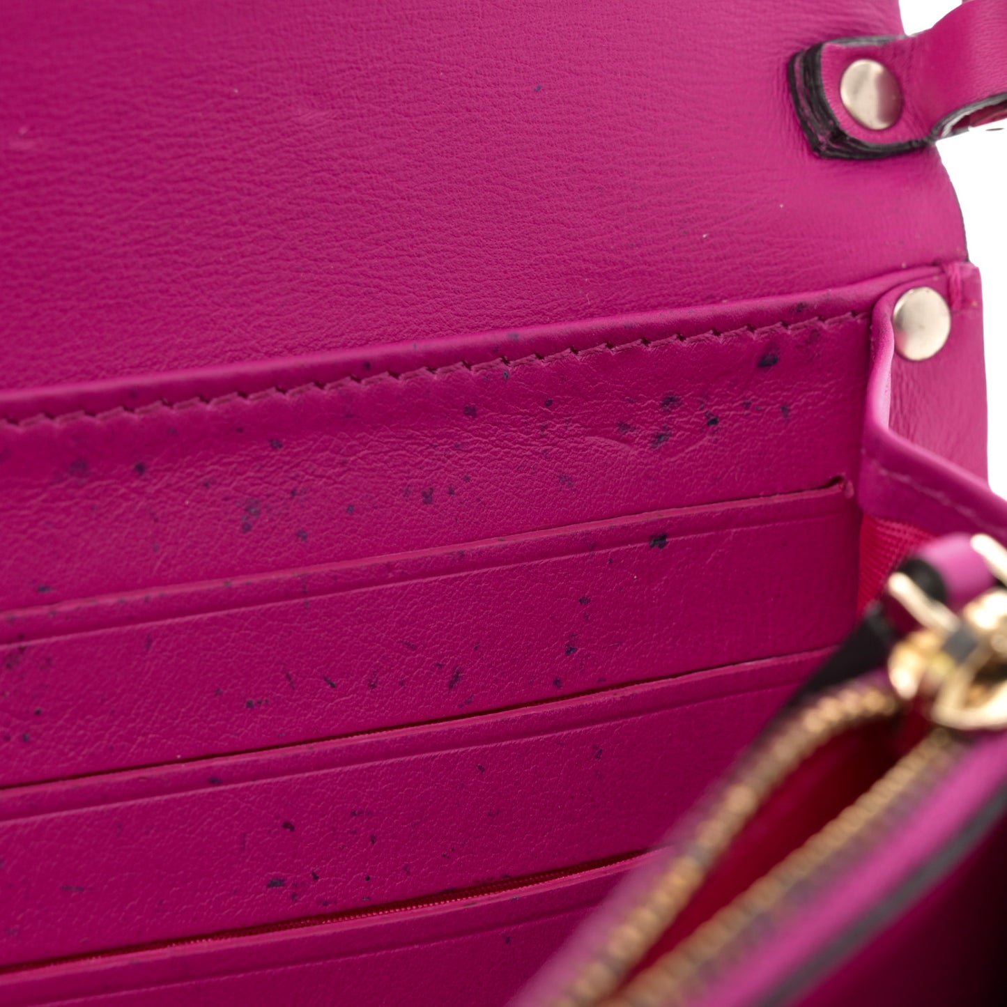 Calfskin Rockstud Flap Wallet On Chain Fuxia