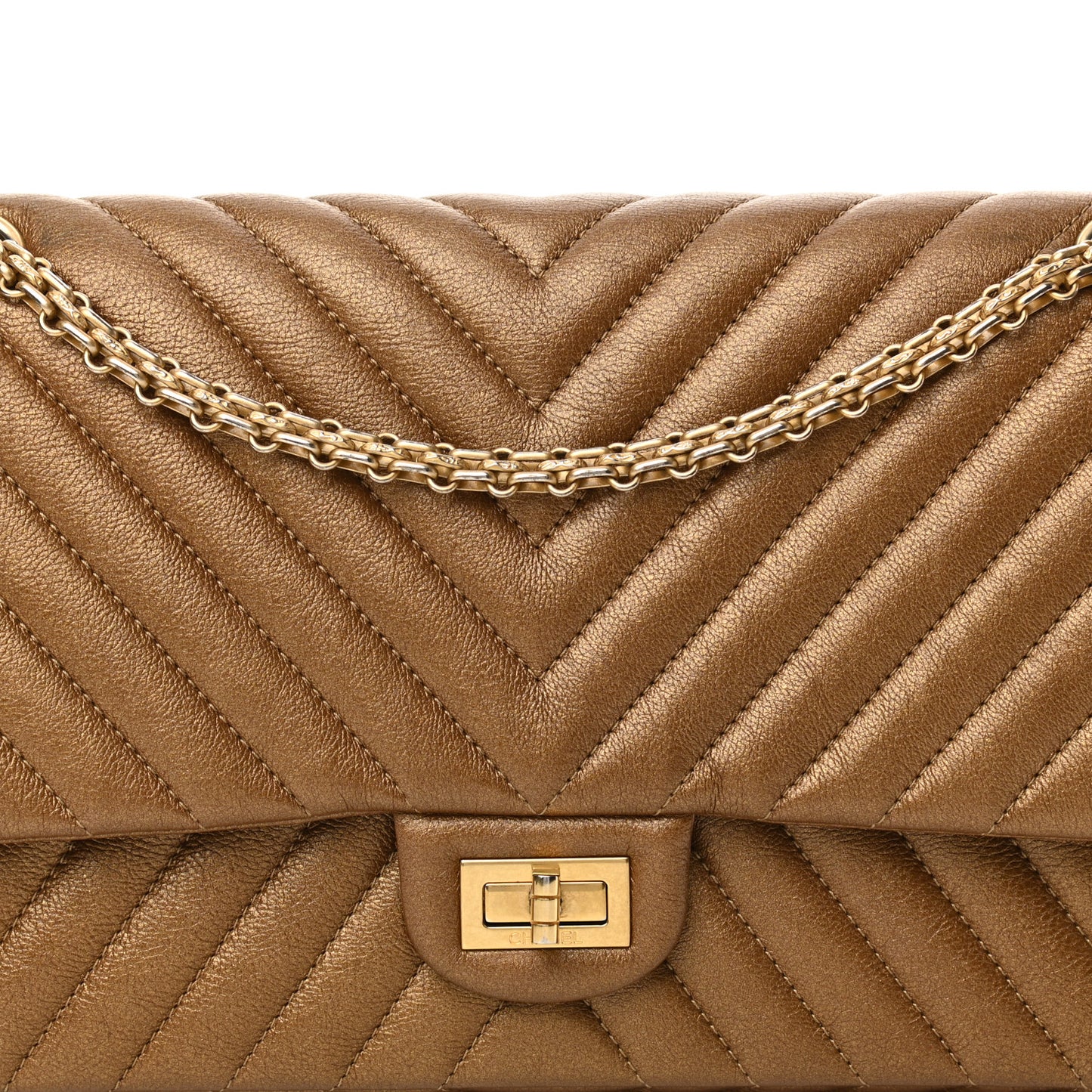 Metallic Calfskin Chevron Quilted 2.55 Reissue 226 Flap Gold