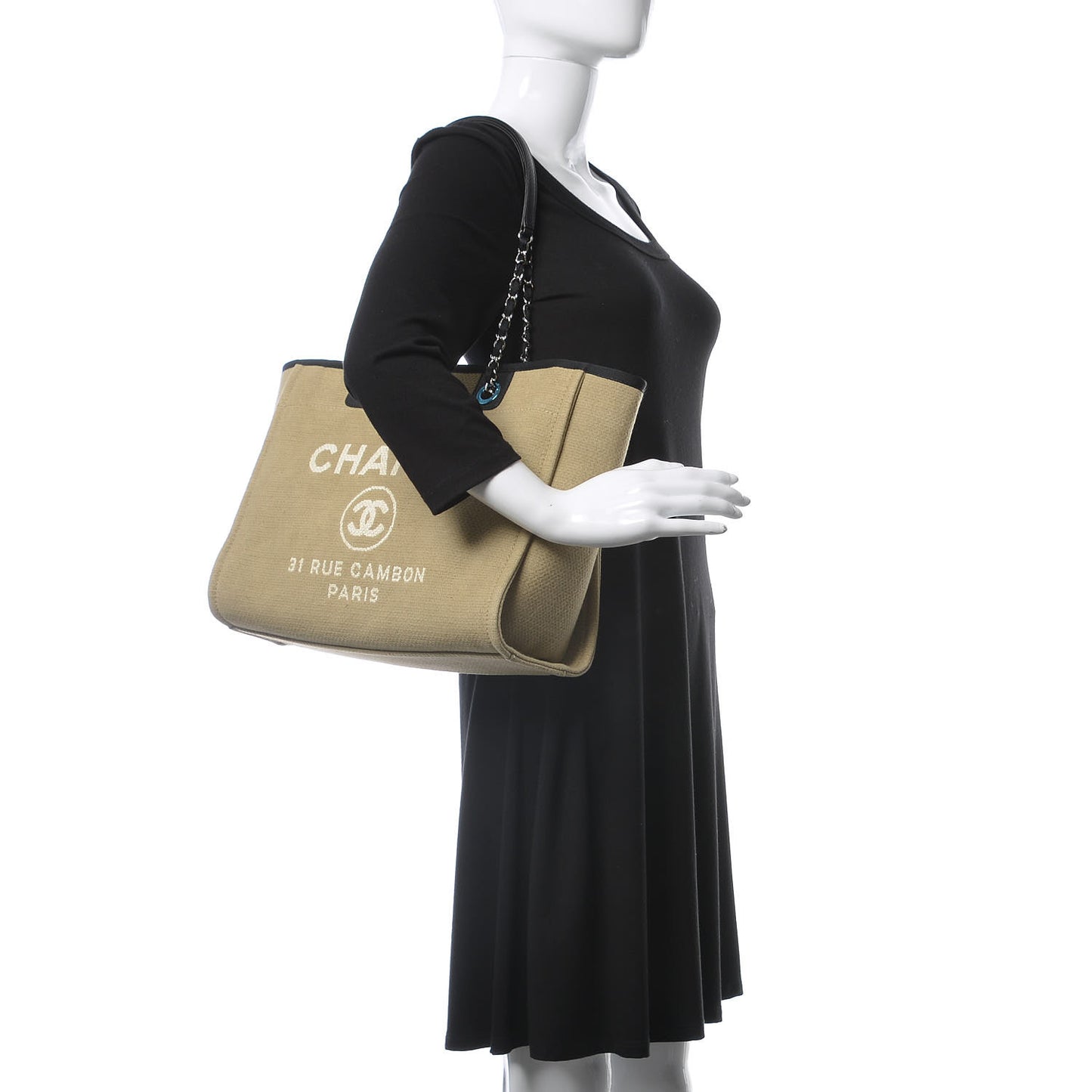 Canvas Mini Deauville Tote Beige Black