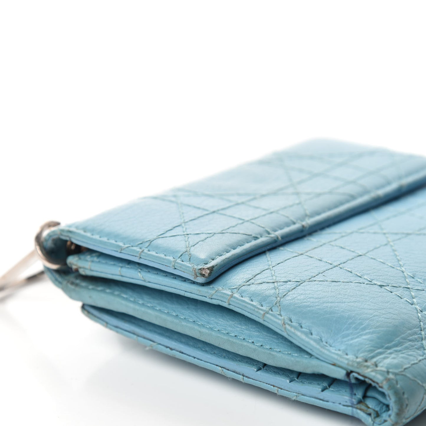 Grained Calfskin Cannage Lady Dior French Wallet Light Blue