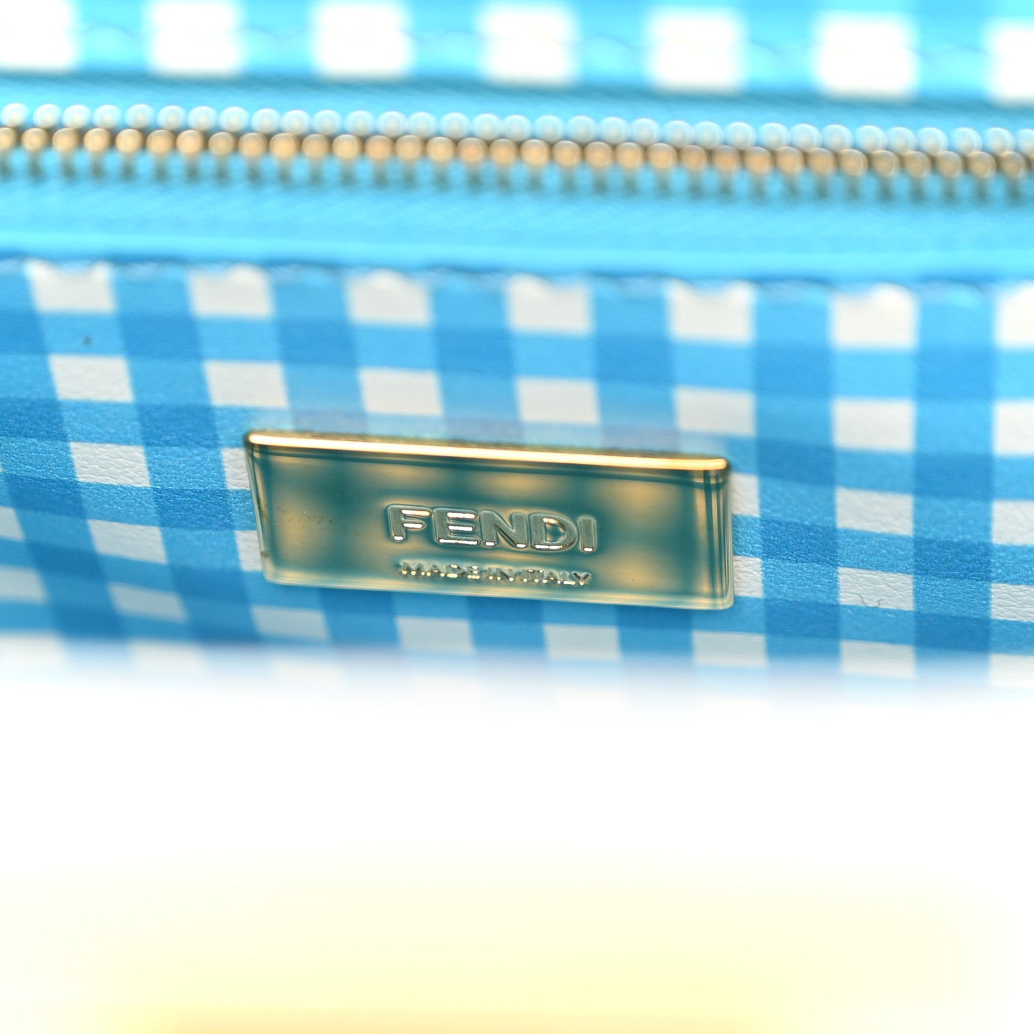 Fendi Gingham Embossed Mini Peekaboo Iconic Satchel White Ice Light Blue 7 of 10