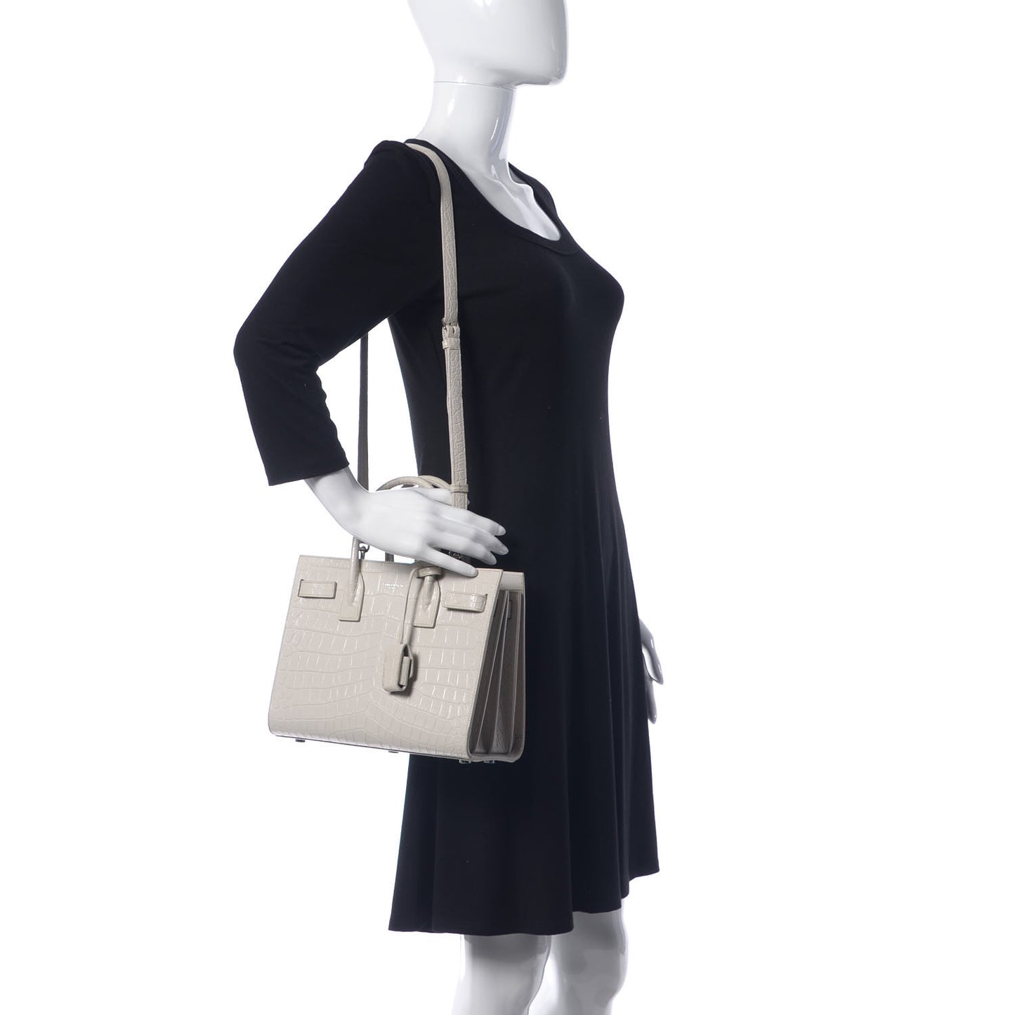 Calfskin Crocodile Embossed Baby Sac De Jour Gris Perle