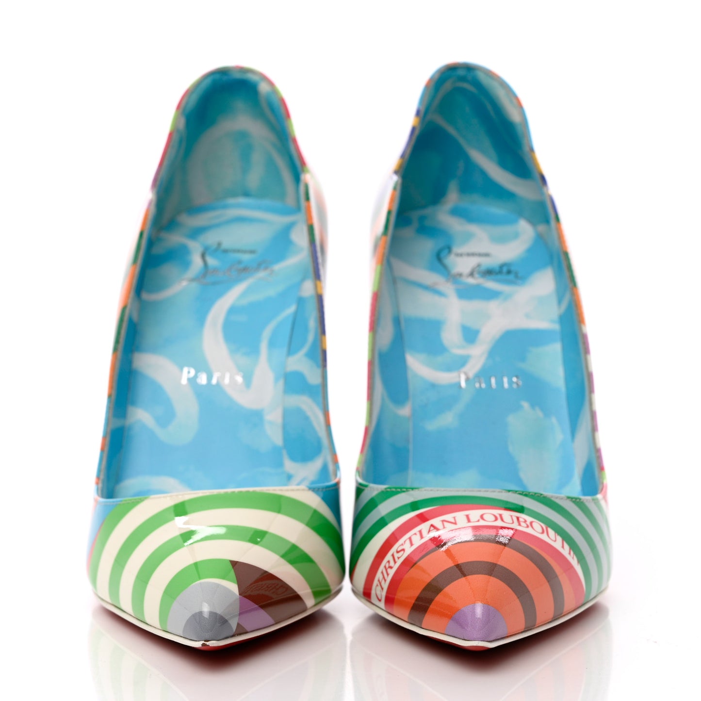 Patent Striped Print Hot Chick 100 Pumps 38 Multicolor