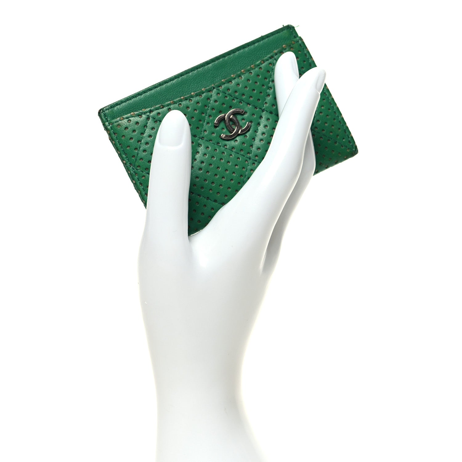 Chanel Perforated Lambskin Quilted Card Holder Green 2 of 11