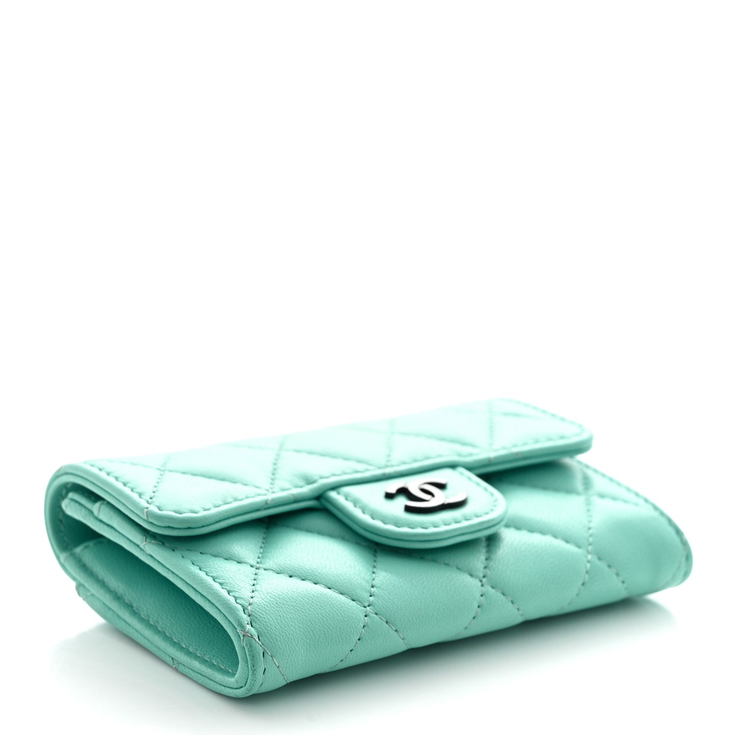 Lambskin Quilted Flap Card Holder Wallet Turquoise