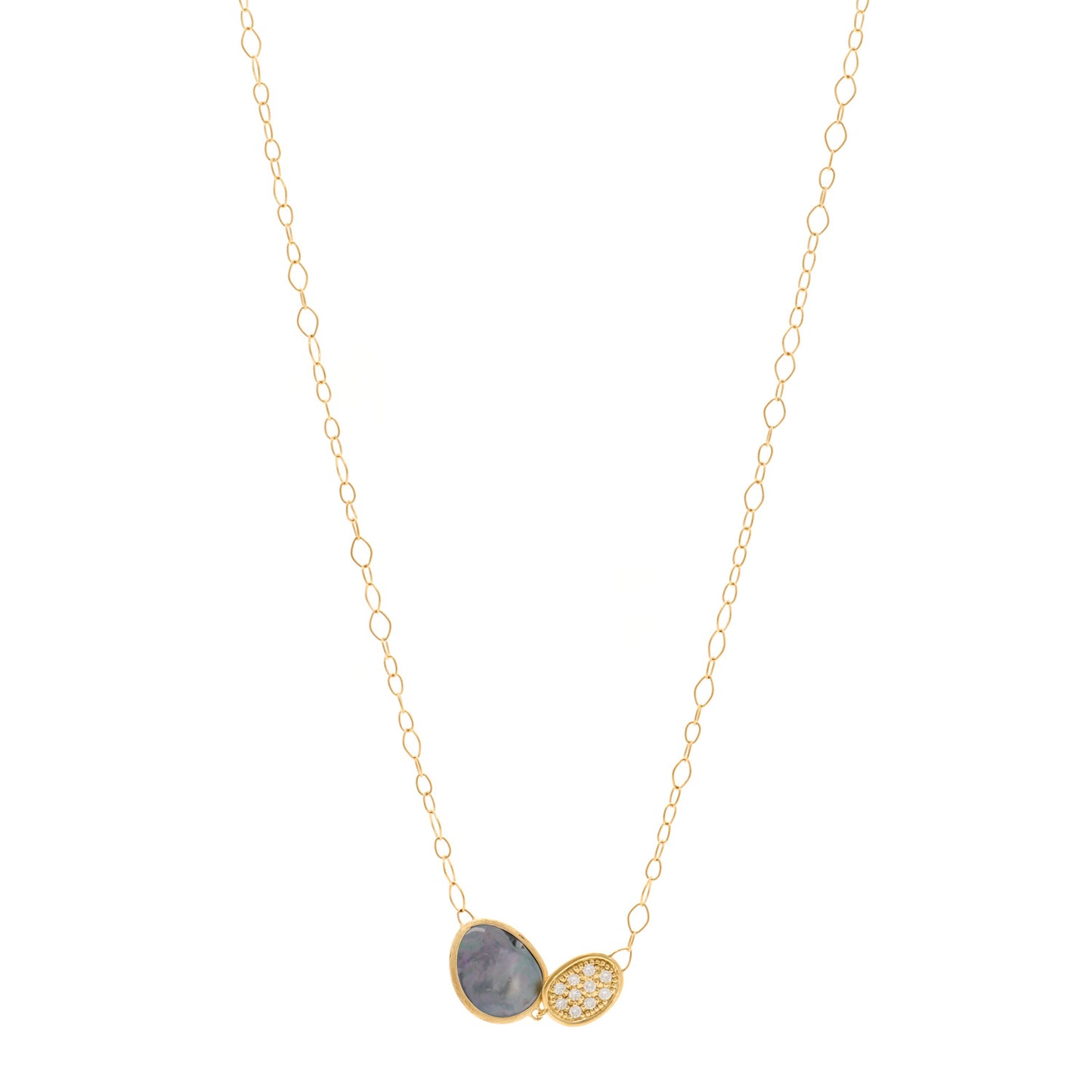 18K Yellow Gold Diamond Black Mother of Pearl Lunaria Necklace