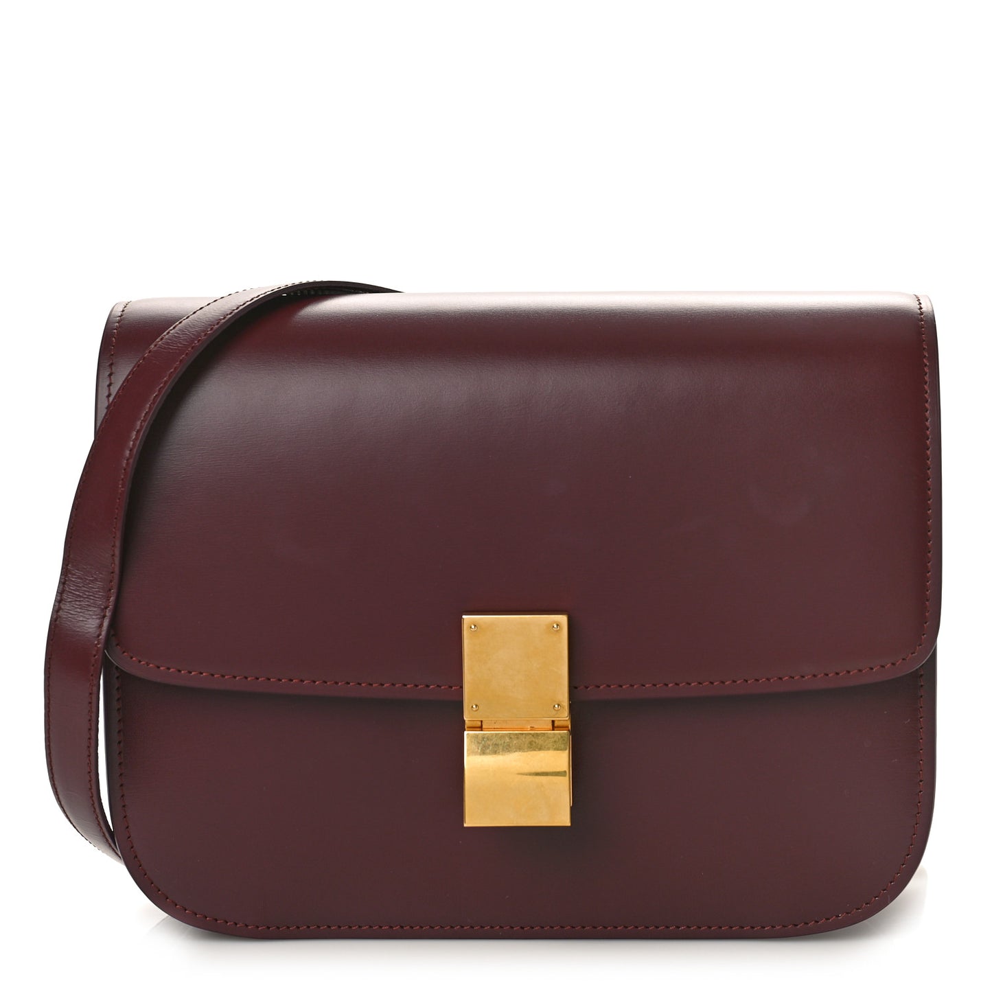 Box Calfskin Medium Classic Box Flap Bag Burgundy