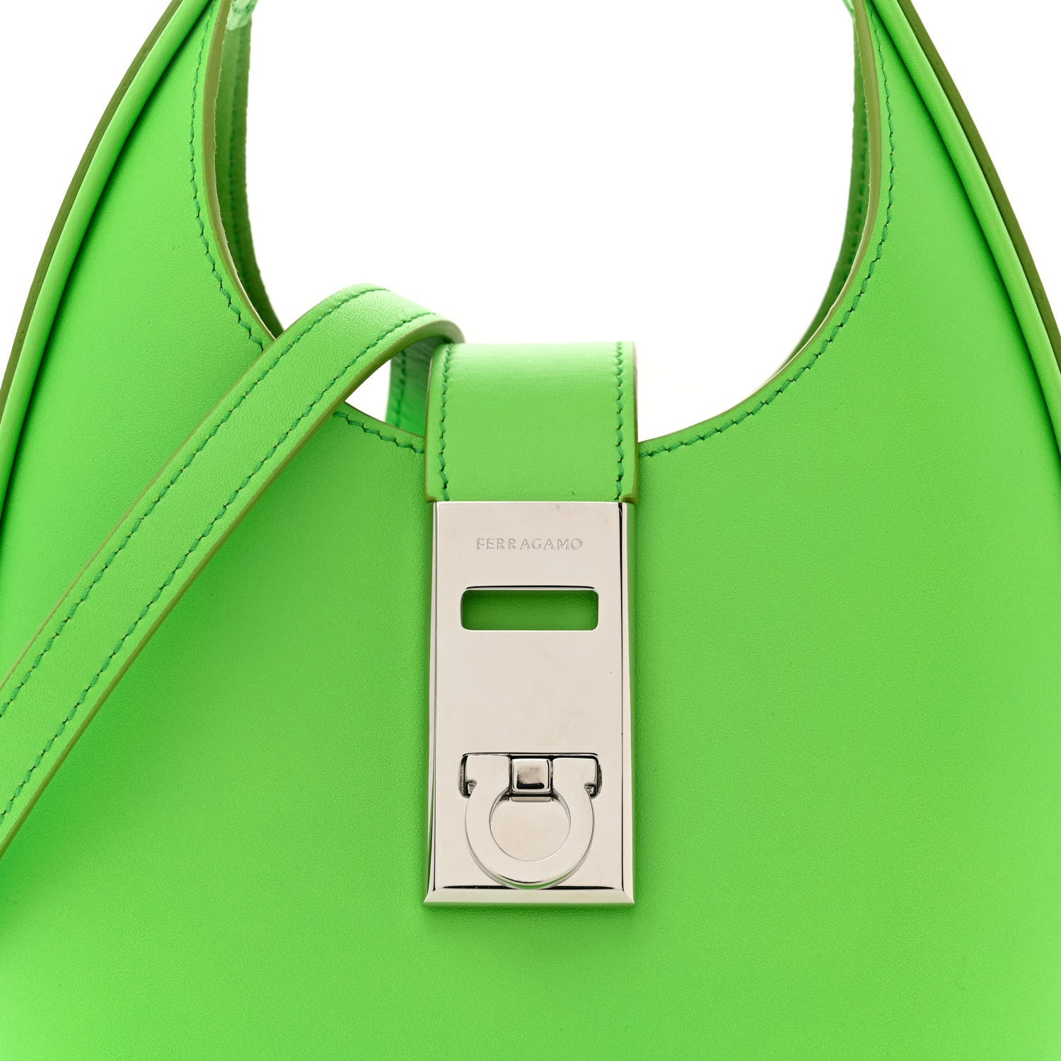 Salvatore Ferragamo Soft Calfskin Mini Gancini Hobo Lime 7 of 10