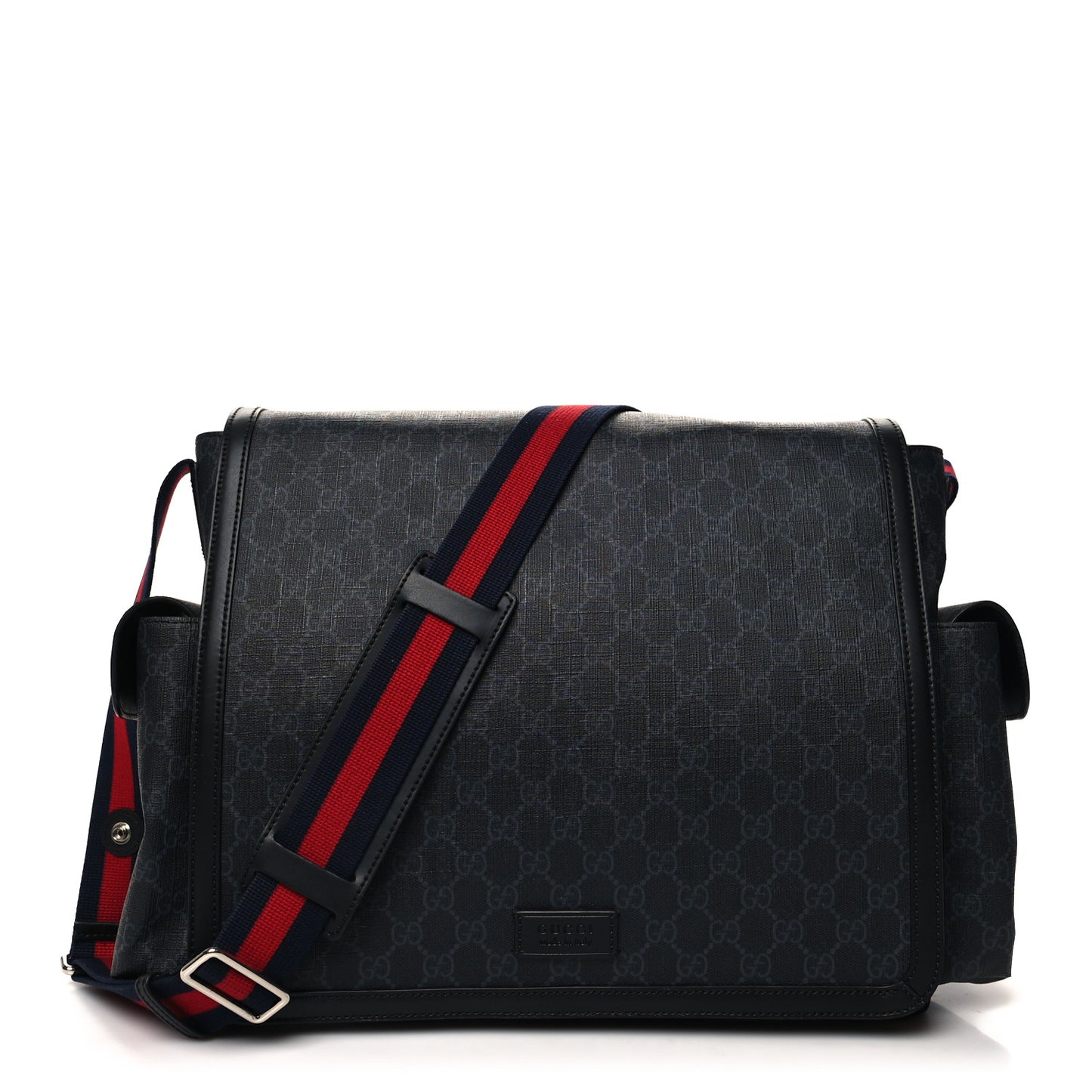 GG Supreme Monogram Web Messenger Diaper Bag Black Grey