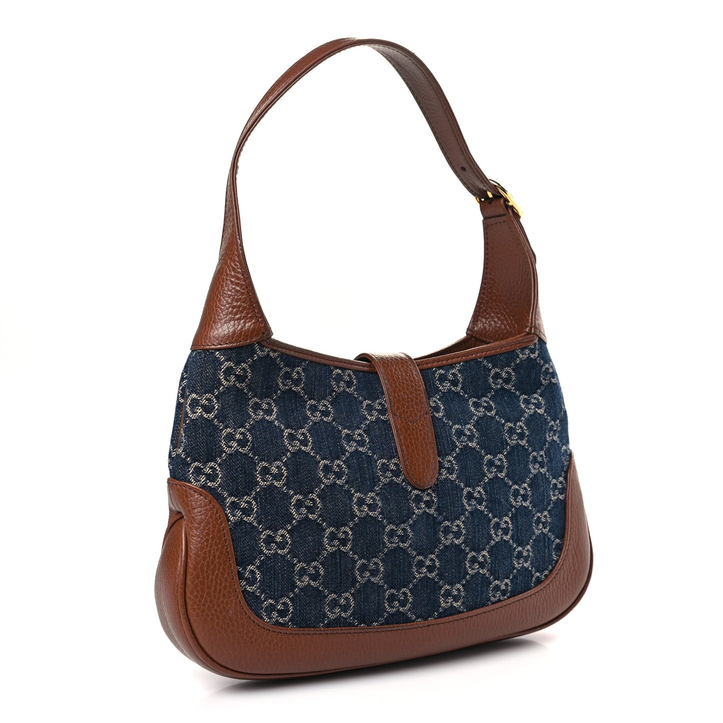 New Denim GG Monogram Calfskin Small Jackie 1961 Hobo Blue Tea Cuir