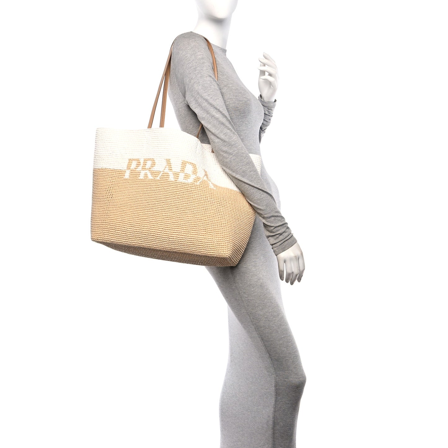 Yarn Raffia Effect Crochet Vitello Logo Shopping Tote Naturale White