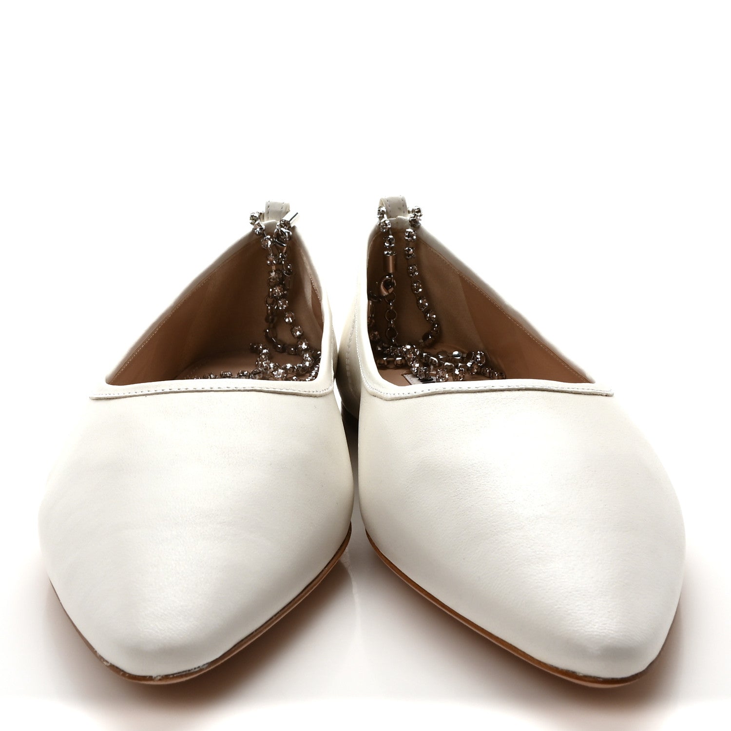 Miu Miu Nappa Crystal Ankle Strap Ballerina Flats 35 White 3 of 8