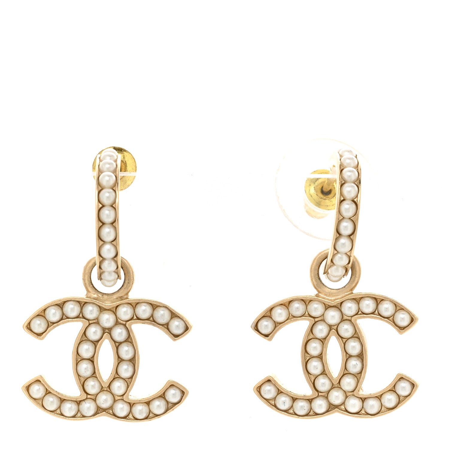 Chanel Pearl CC Hoop Drop Earring Gold 1 of 5