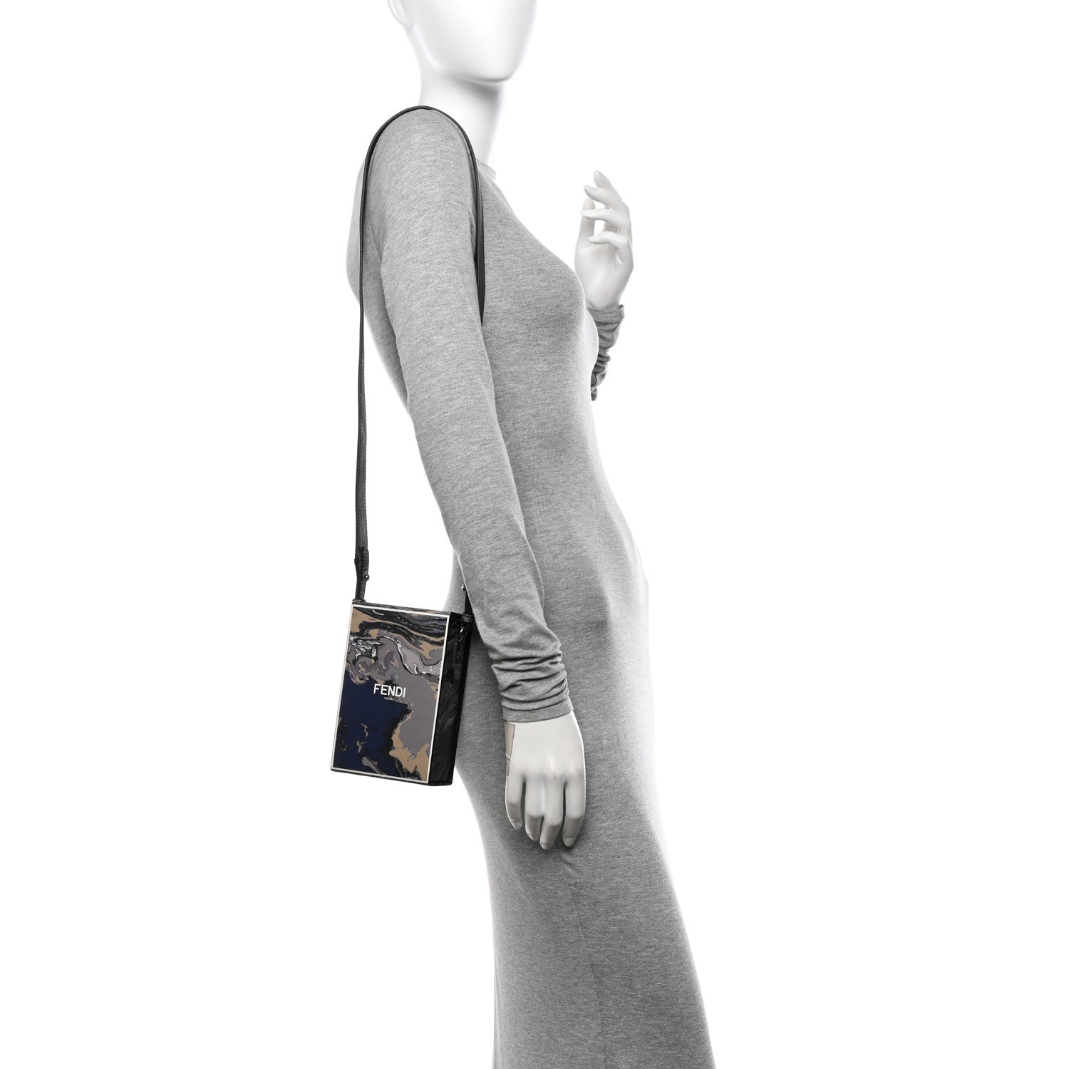 Fendi Calfskin Marble Logo Vertical Box Grigio Blue White 2 of 10