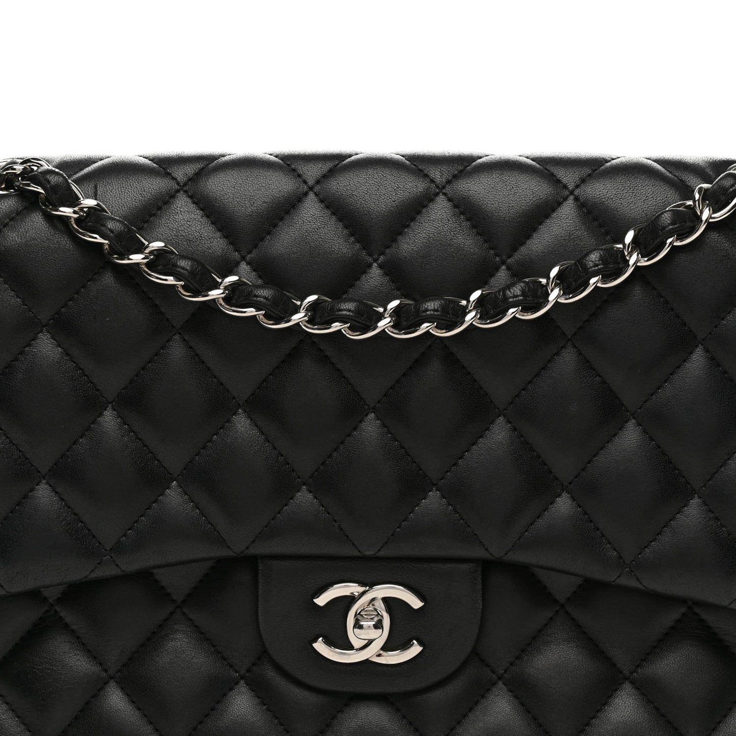 Lambskin Quilted Jumbo Double Flap Black