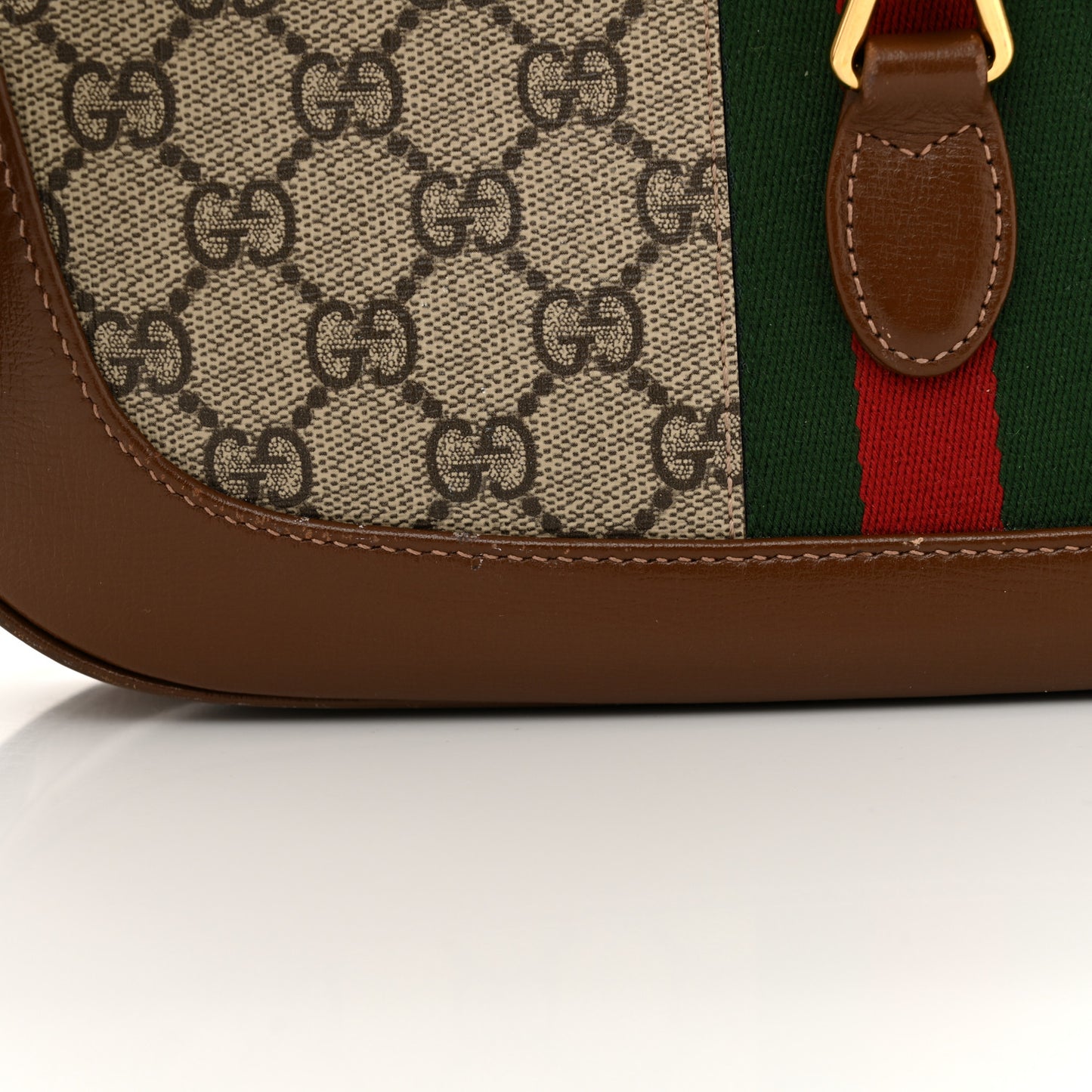 GG Supreme Monogram Azalea Calfskin Web Small Jackie 1961 Hobo Beige Ebony Brown Sugar