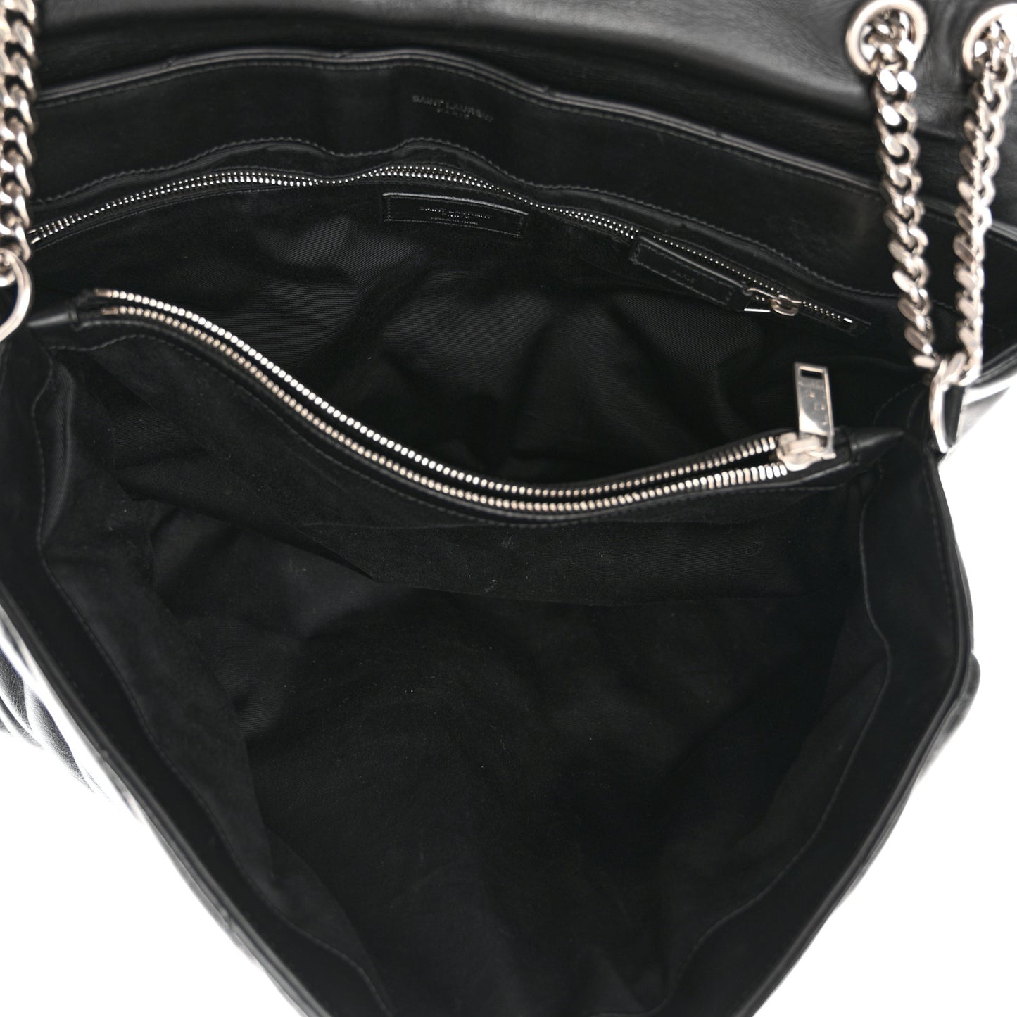 Calfskin Y Quilted Monogram Large Loulou Chain Satchel Black