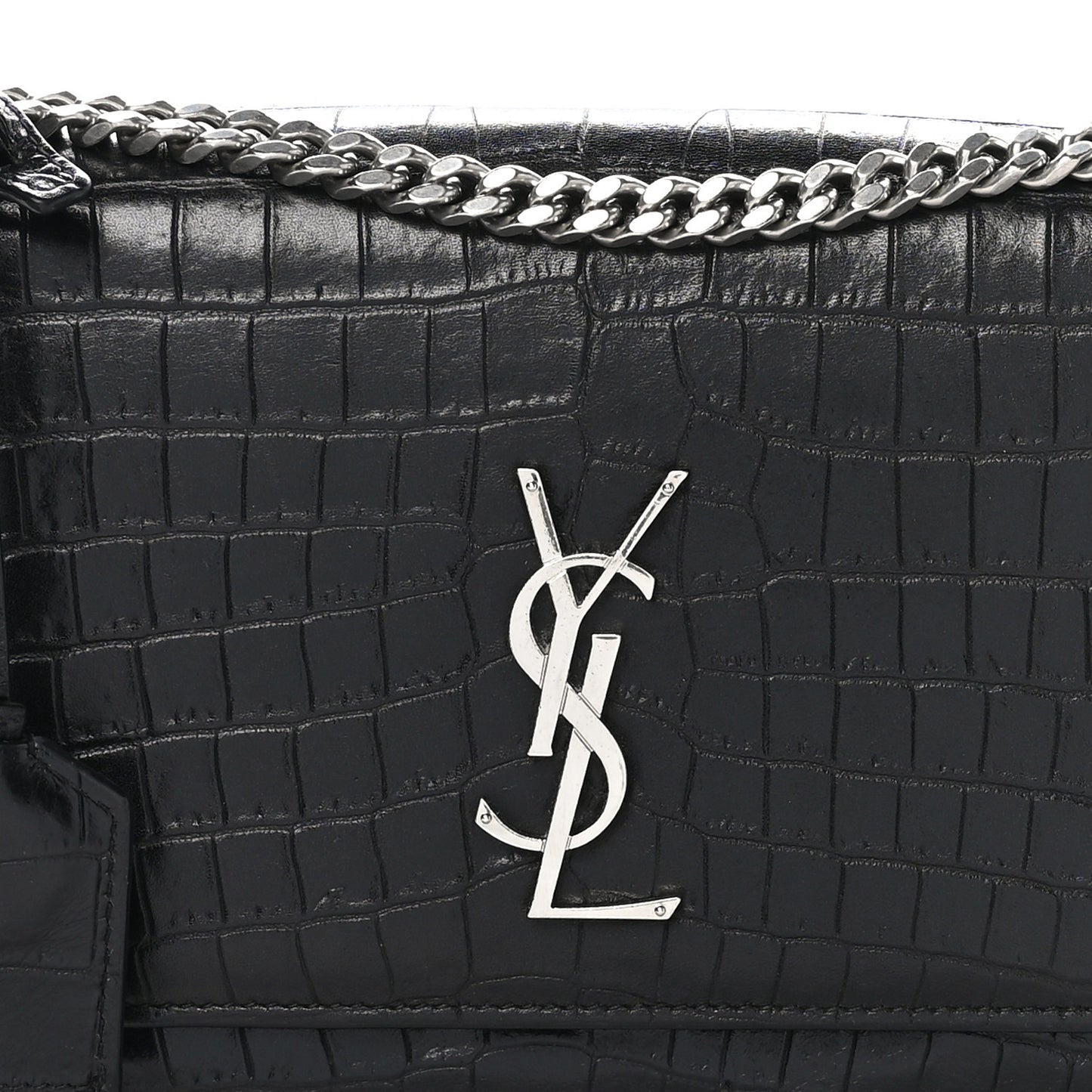 Calfskin Crocodile Embossed Medium Monogram Sunset Black