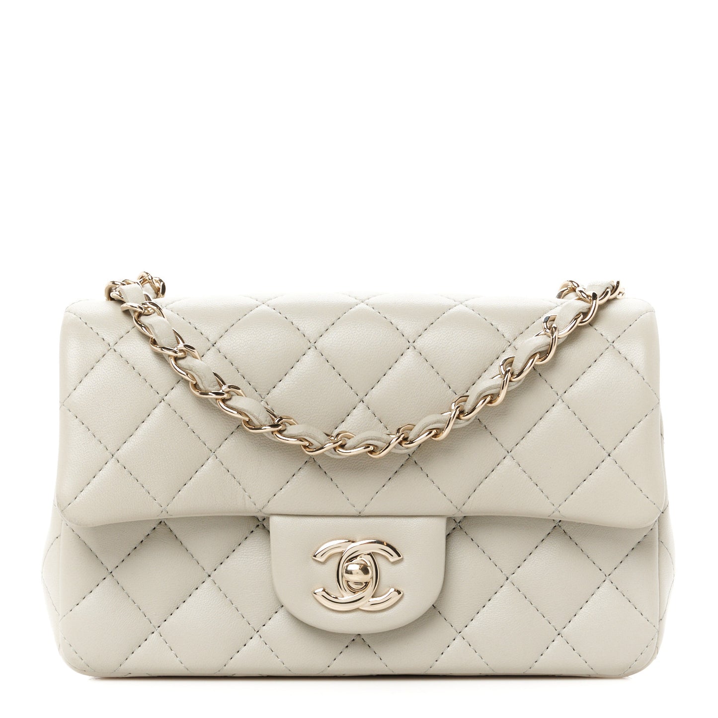 Lambskin Quilted Mini Rectangular Flap Grey