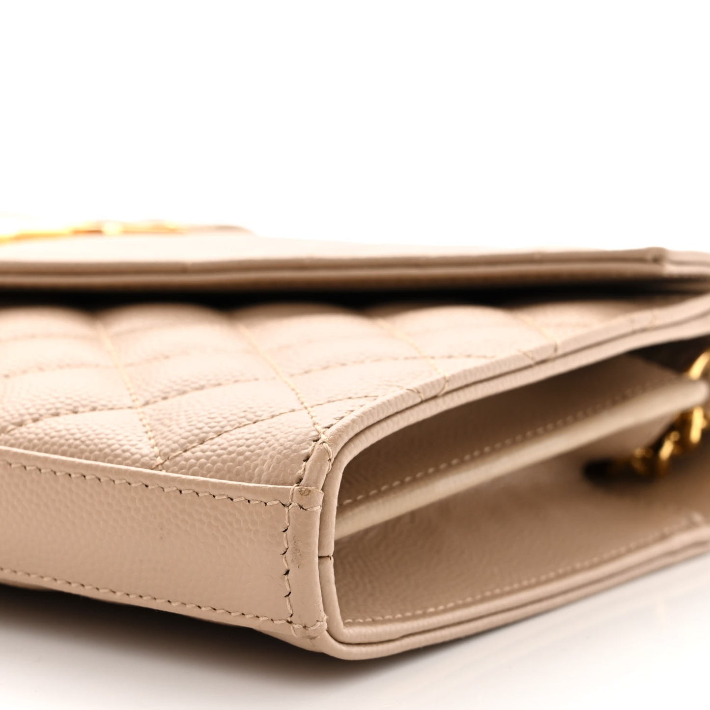 Grain De Poudre Mixed Matelasse Triquilt Monogram Chain Wallet Dark Beige