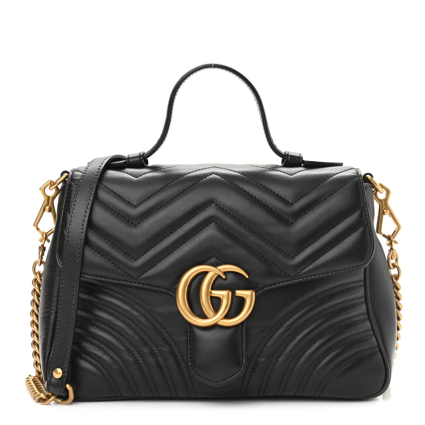 Calfskin Matelasse Small GG Marmont Top Handle Shoulder Bag Black