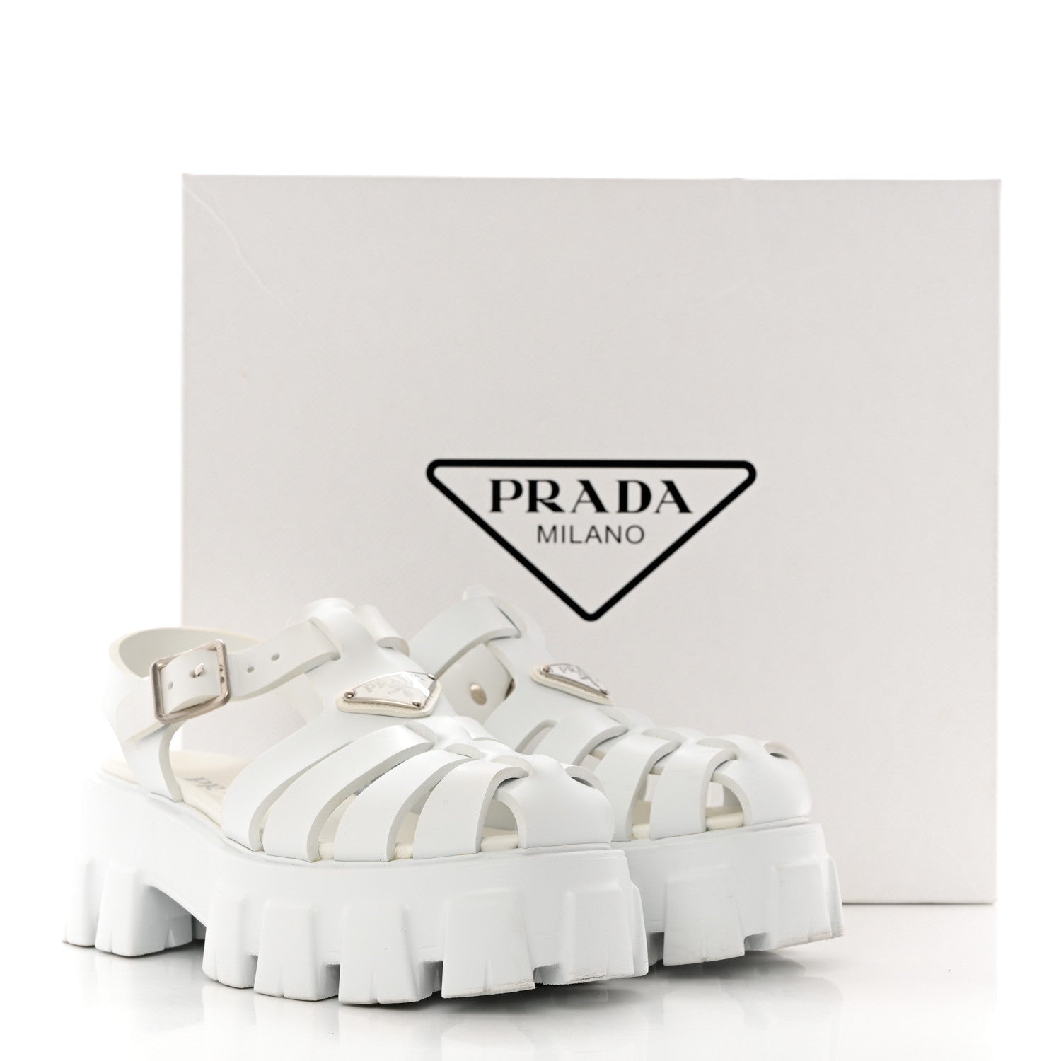 Prada Foam Rubber Metal Triangle Logo Monolith 55mm Cage Sandals 37 White 11 of 11