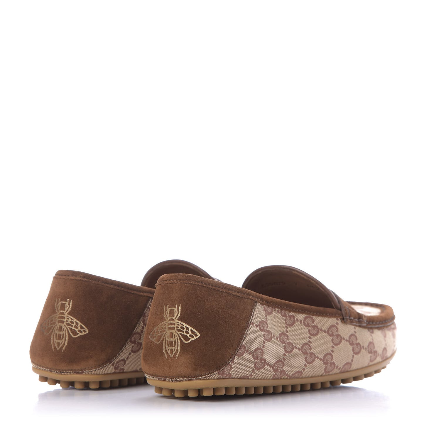 GG Monogram Suede Mens Driver Loafers 7 Beige Ruggine Cuir