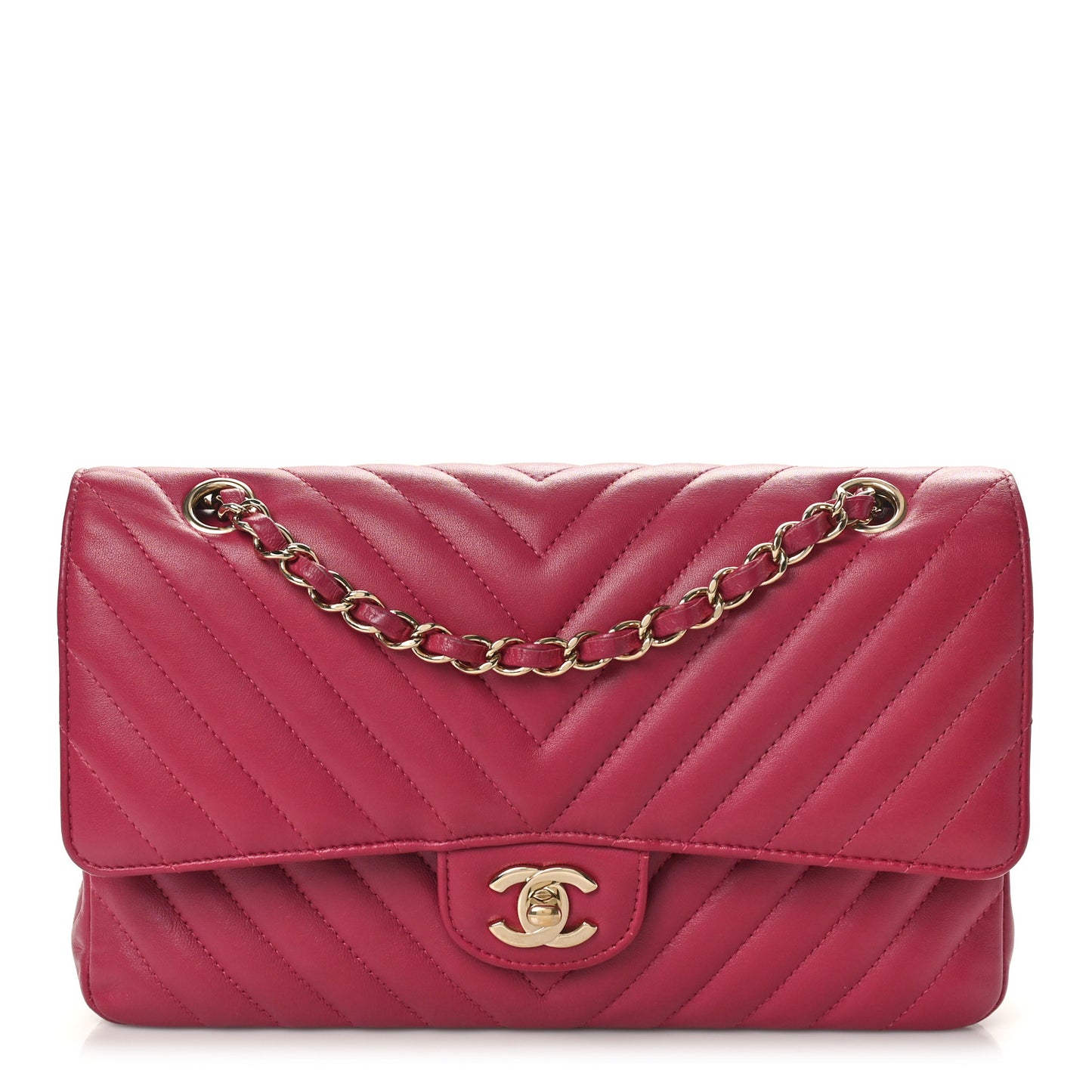 Lambskin Chevron Quilted Medium Double Flap Pink