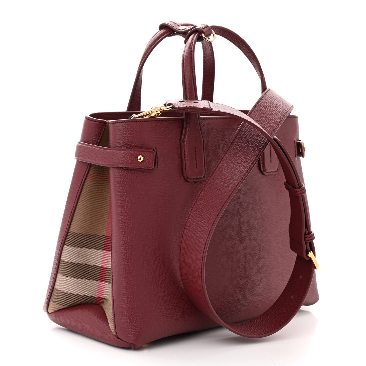 Grainy Calfskin House Check Medium Banner Tote Crimson