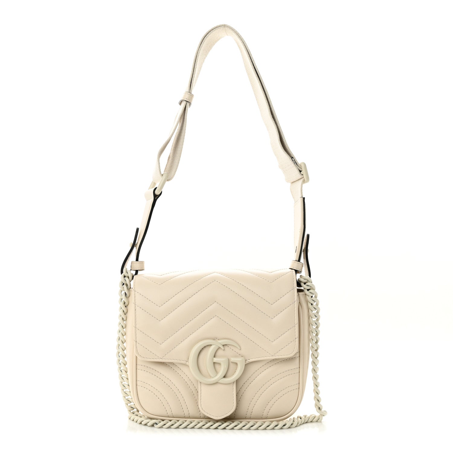 Gucci Calfskin Matelasse Monochrome Mini GG Marmont Crossbody Shoulder Bag White 1 of 14