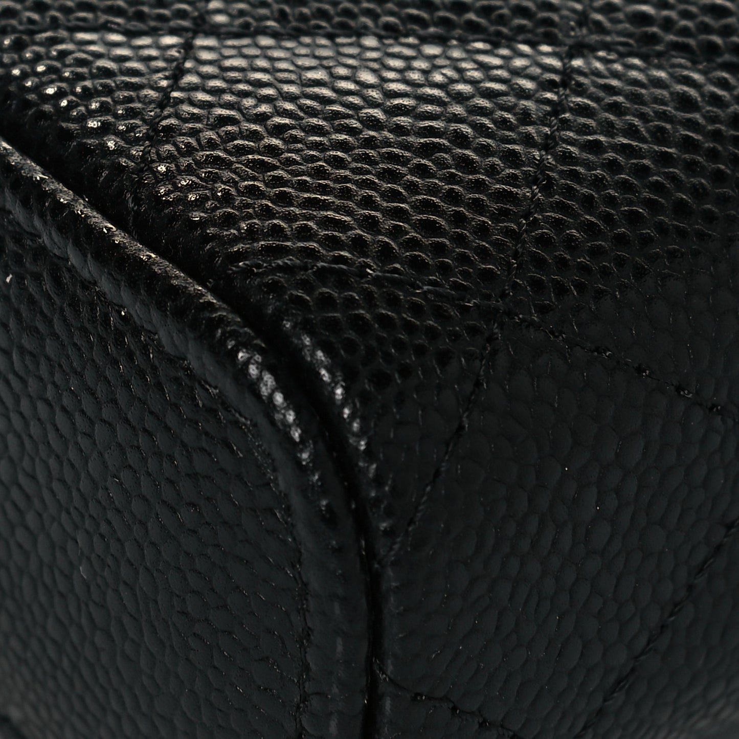 Caviar Quilted Small Handle With Care Vanity Case With Chain Black