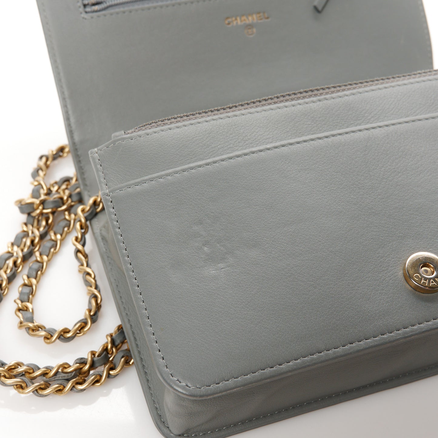 Lambskin Quilted Boy Wallet On Chain WOC Grey