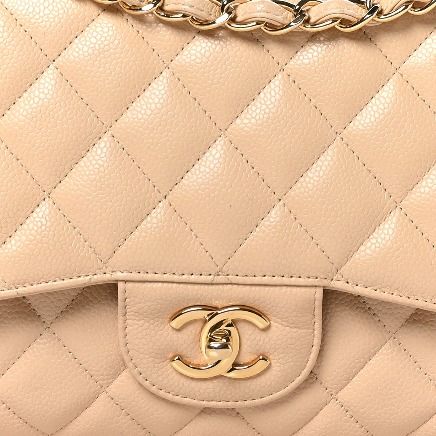 Caviar Quilted Jumbo Double Flap Light Beige