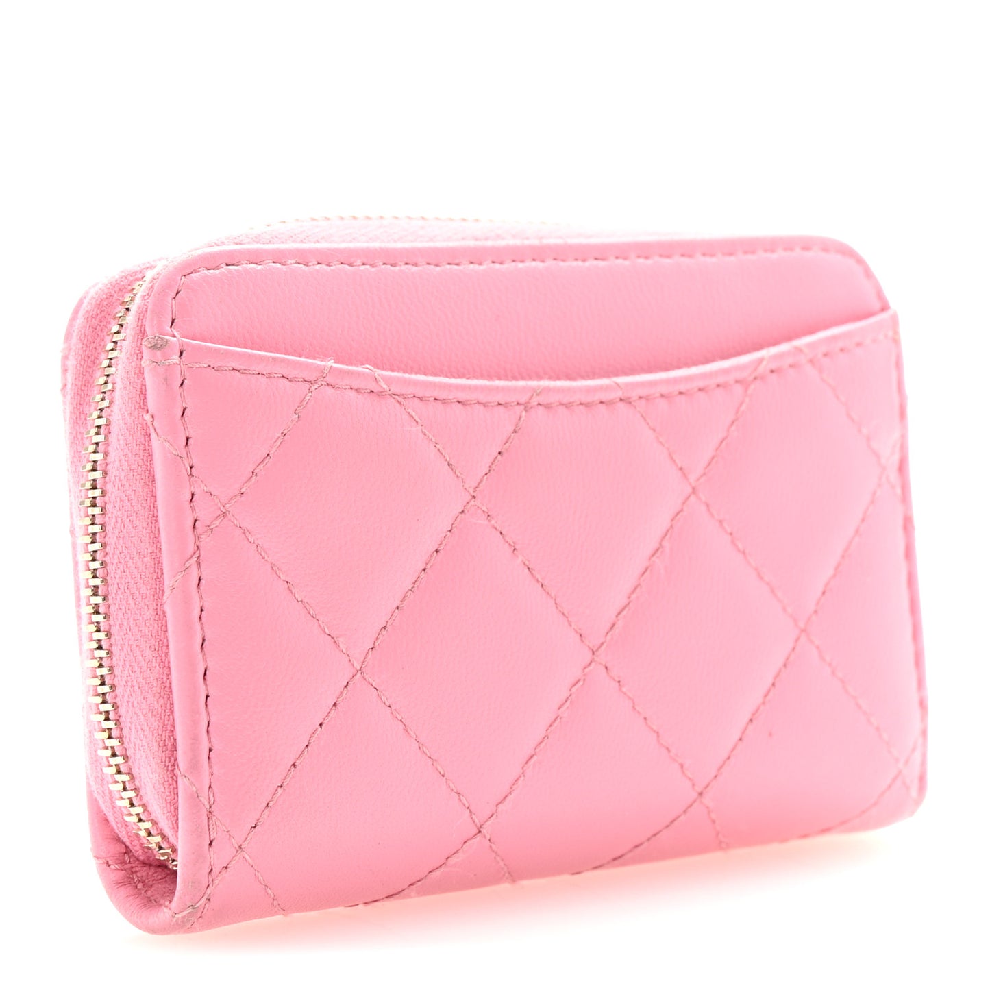 Lambskin Quilted Zip Around Coin Purse Wallet Pink