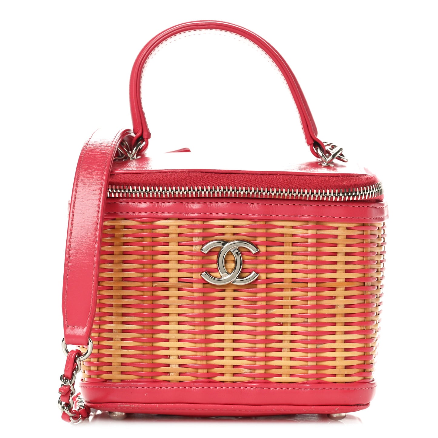 Calfskin Raffia Small Take Away Vanity Case Bag Pink Beige