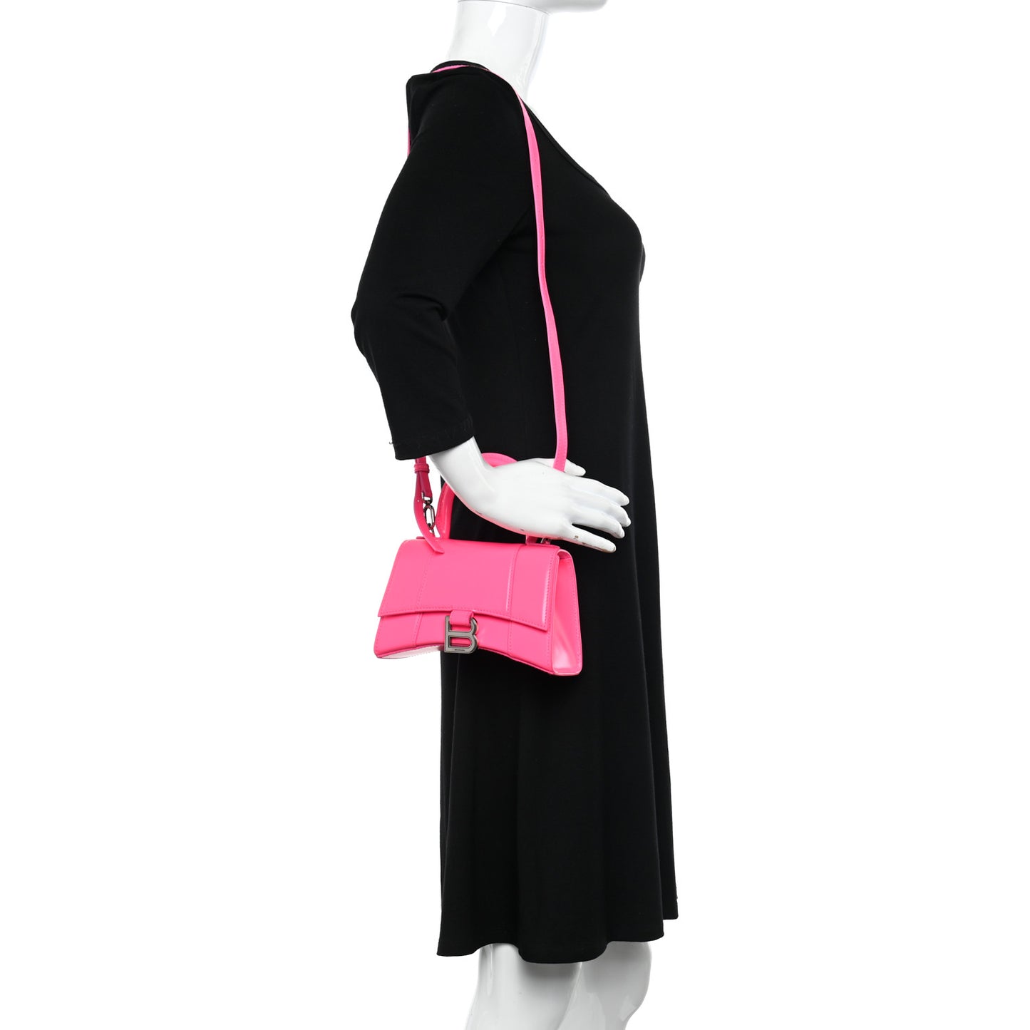 Shiny Box Calfskin Hourglass Top Handle Bag XS Hot Pink