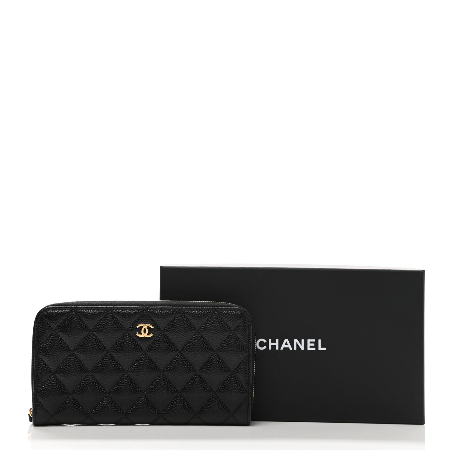 Caviar Quilted Large Gusset Zip Around Wallet Black