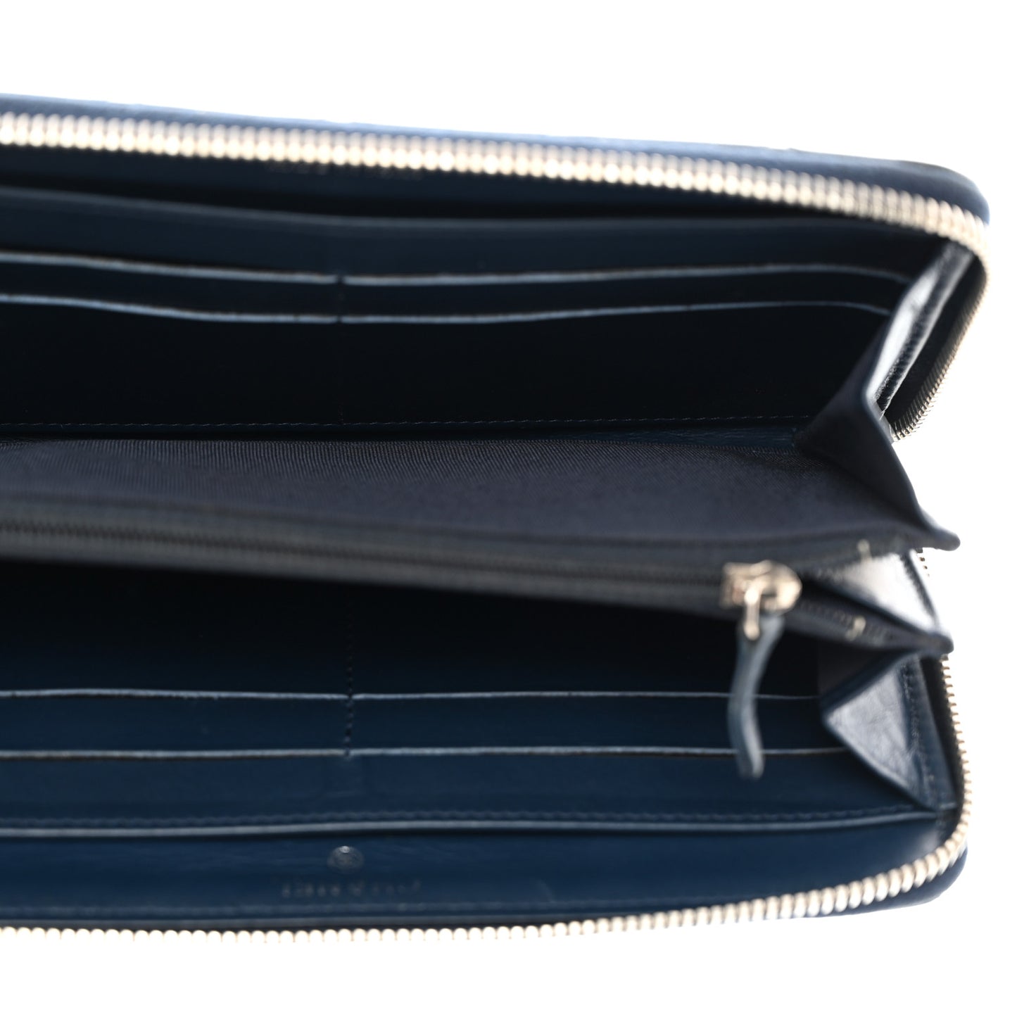 Patent Quilted Zip Around Wallet Blue